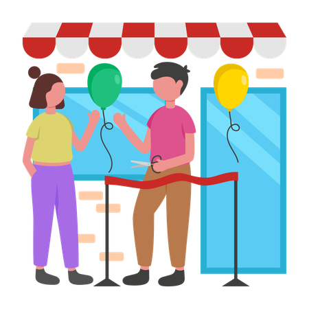 People having Shop Opening Celebration  Illustration