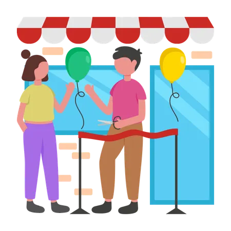 People having Shop Opening Celebration  Illustration