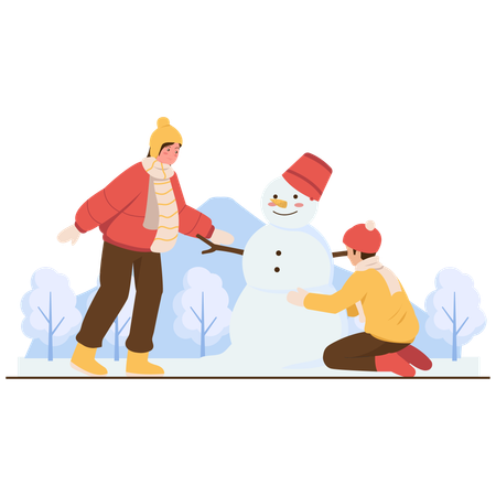 People having winter Snow Fun  Illustration