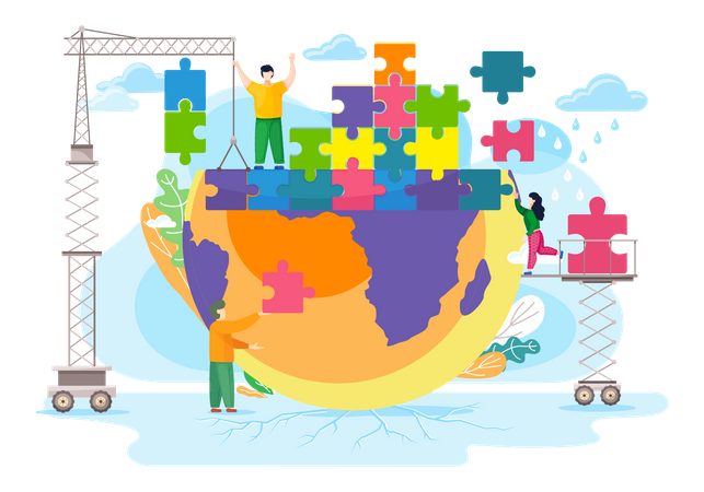 People help each other to make colorful planet  Illustration