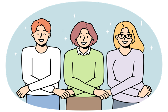 사람들은 팔짱을 끼고 서로를 붙잡고 있습니다  일러스트레이션