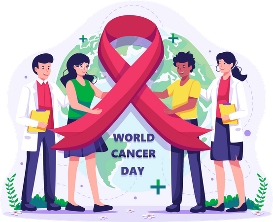 People holding a big red ribbon Illustration