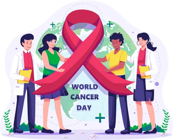 People holding a big red ribbon Illustration
