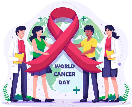 People holding a big red ribbon  Illustration