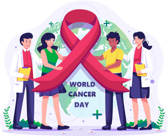 People holding a big red ribbon  Illustration