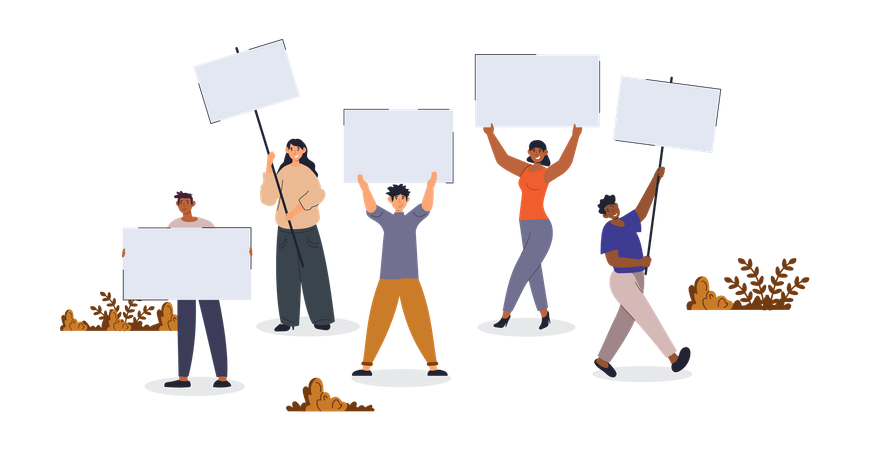 People holding blank empty banners  イラスト