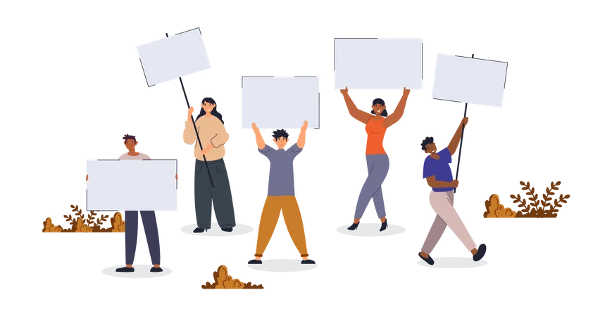 People holding blank empty banners  Illustration