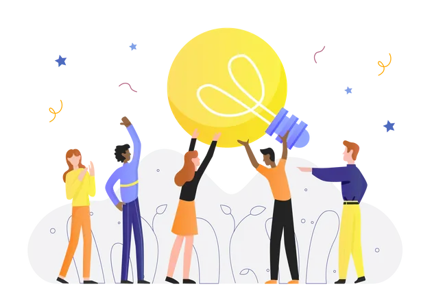 People holding bulb and getting idea  Illustration