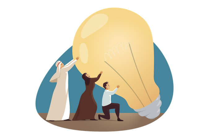 People holding bulb  Illustration