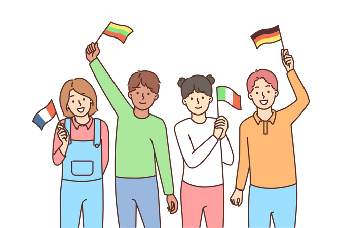 People holding different country flags  Illustration