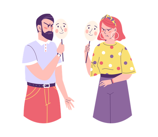 People holding fake masks  Illustration
