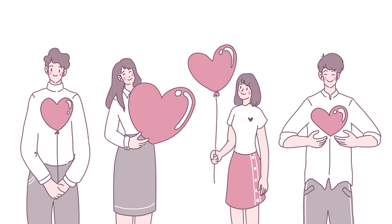 People holding heart balloons Illustration