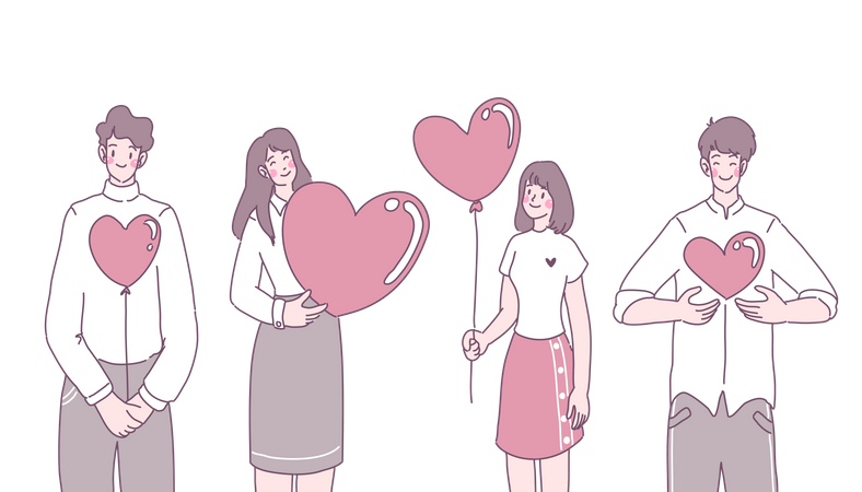 People holding heart balloons  Illustration