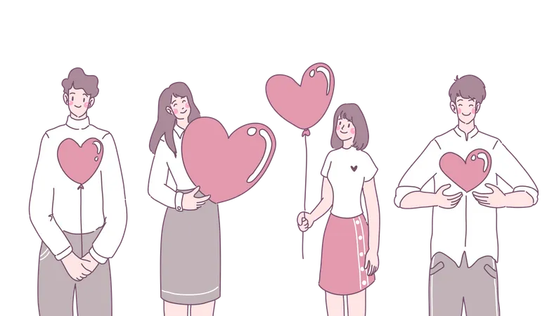 People holding heart balloons  Illustration