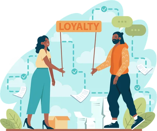 People holding loyalty board  Illustration