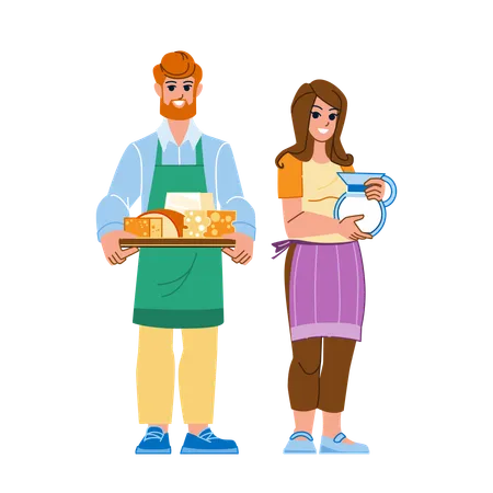Farmer Milk Cheese Vector Dairy Farm Cow Cattle Agriculture Food Organic Production Farmer Milk Cheese Character People Flat Cartoon Illustration イラスト