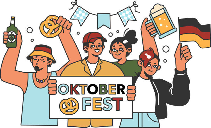 People holding oktoberfest board  Illustration