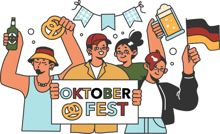 People holding oktoberfest board  Illustration