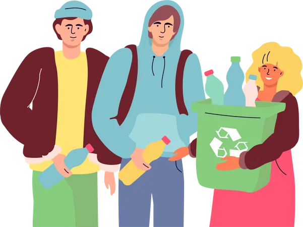 People holding recycle bin Illustration