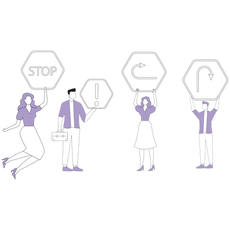 People holding road danger sign  Illustration