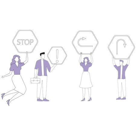 People holding road danger sign  Illustration