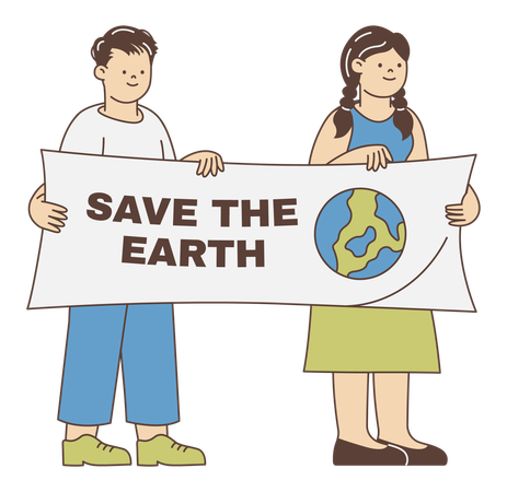 People Holding Save the Earth Banner  Illustration