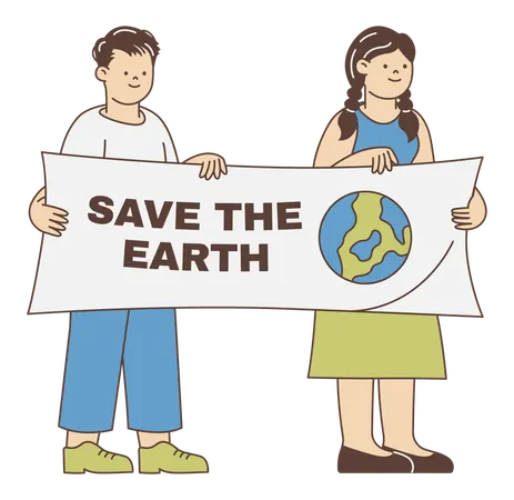 People Holding Save the Earth Banner  Illustration