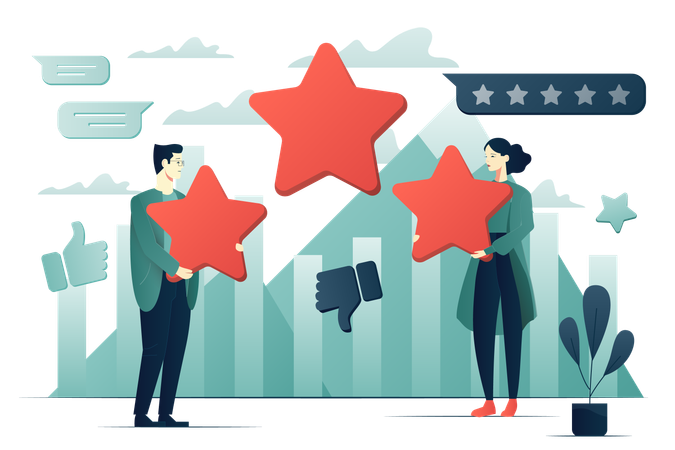 People holding stars rate service quality  Illustration