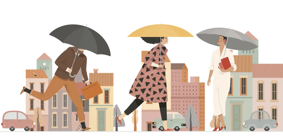 People holding umbrella Illustration