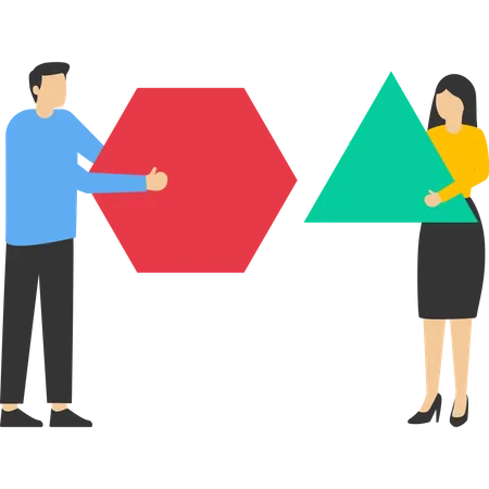 People holding various geometric shapes  イラスト