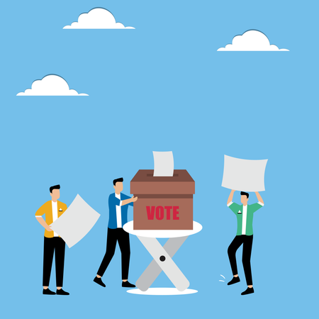 People holding voting paper near vote box  Illustration