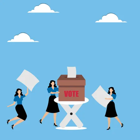 People holding voting paper near vote box  Illustration