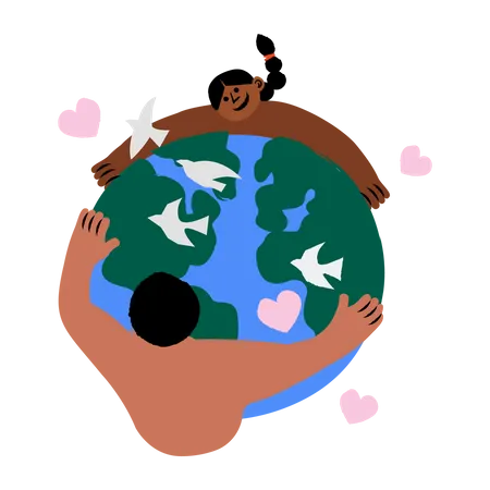 People hugging earth Illustration