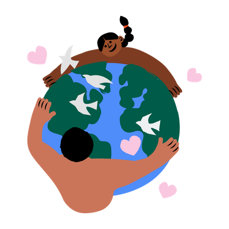 People hugging earth  Illustration