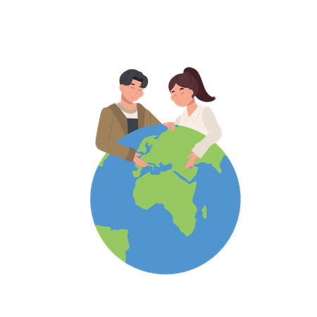 People hugs Earth globe with care and love  Illustration