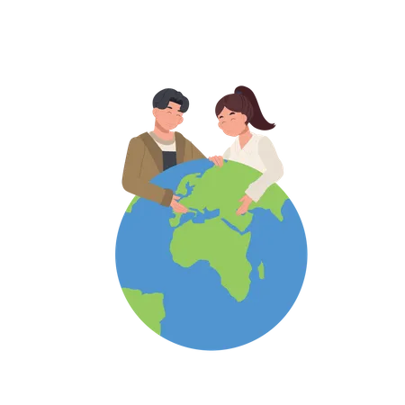 Concept Of Environmental Protection And Nature Care Smiling Girl Hugging Planet People Are Hugs Earth Globe With Care And Love Illustration