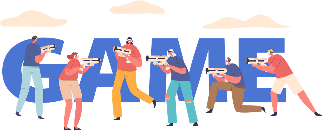 People Immersed In Virtual World Game  イラスト