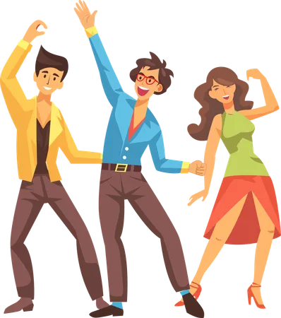 People In 1970 S Style Clothes Dancing Disco Cartoon Style Vector Illustration Isolated On White Background Illustration