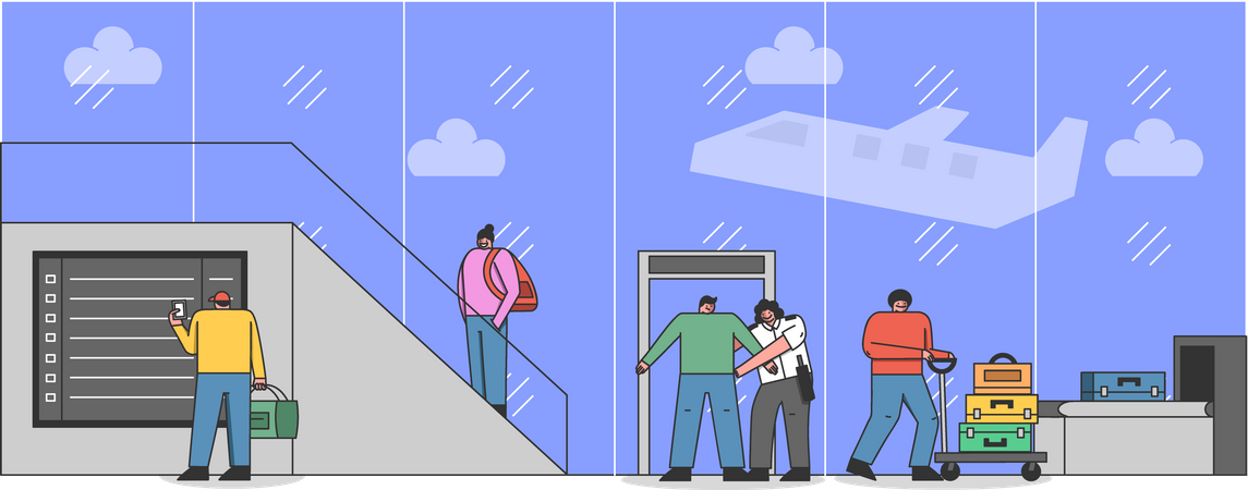 People In Airport Terminal Illustration