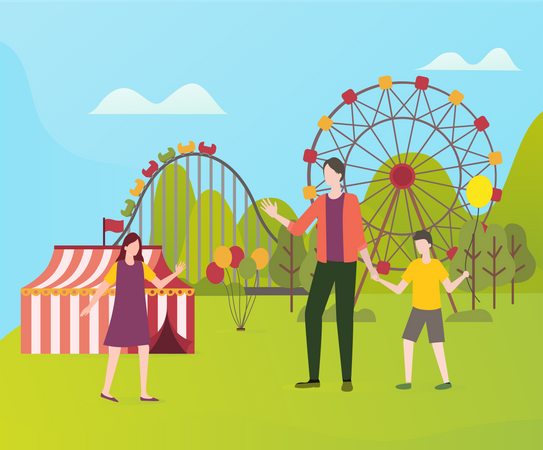 People in amusement park  Illustration