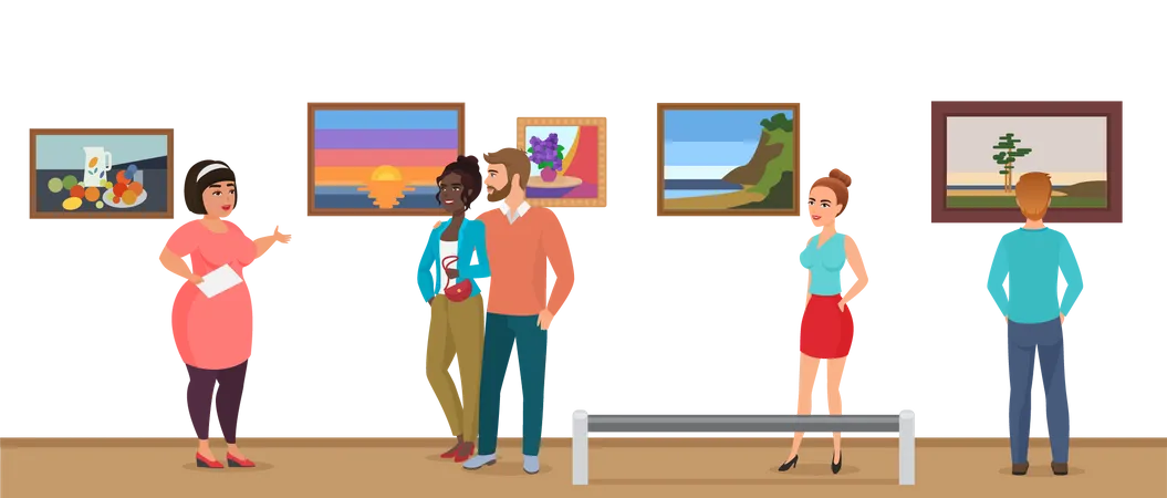 People in art museum  Illustration