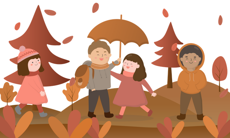 People in autumn park Illustration
