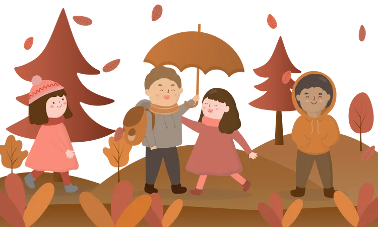 People in autumn park  Illustration