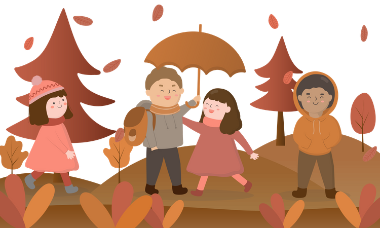 People in autumn park  イラスト