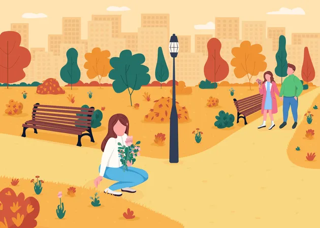 People in autumnal park  Illustration