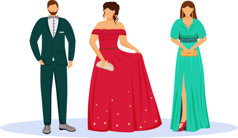 People in black tie suits  Illustration