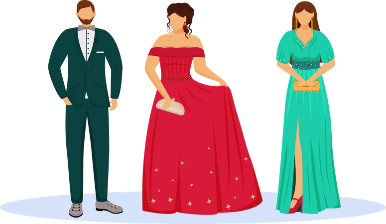 People in black tie suits  Illustration