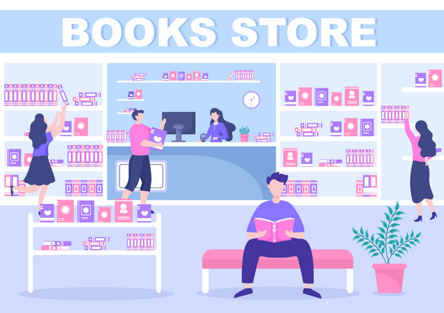 People in Bookstore  Illustration