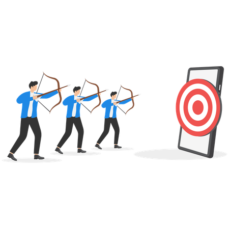 People in business suits shoot a target on a computer screen  Illustration