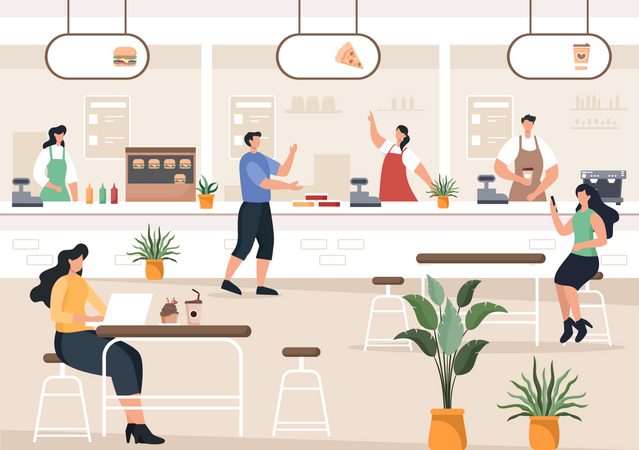 People in cafe Illustration